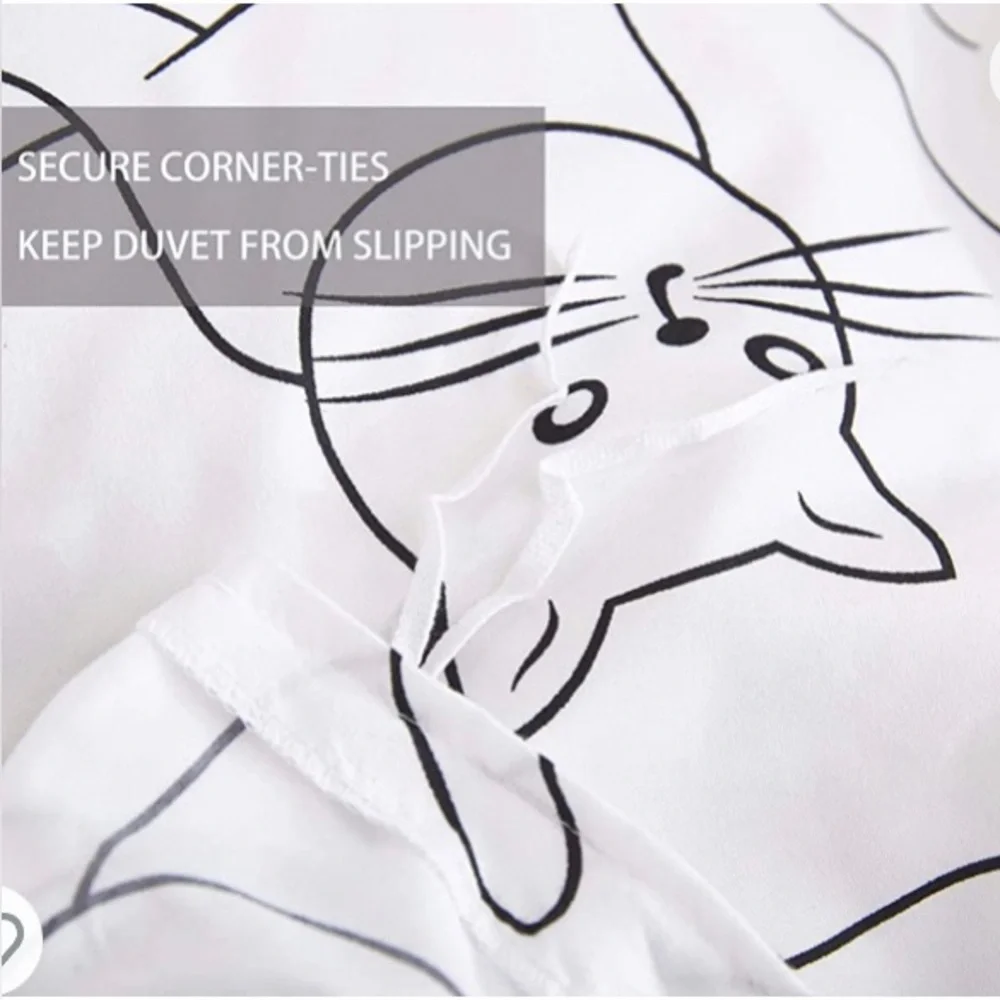 YZZ COLLECTION White & Black Cat Kitten 3 Piece Duvet & Pillow Case Bedding Set